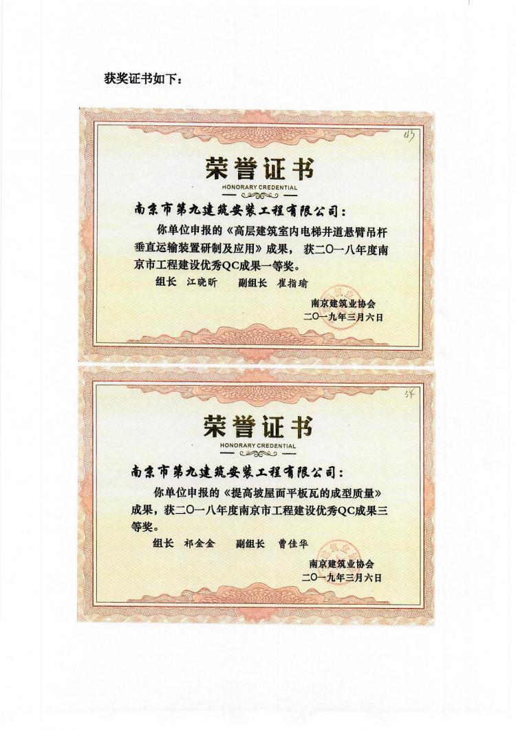 喜報(bào)-我單位申報(bào)的QC成果在南京市優(yōu)秀QC成果交流中喜獲佳績-第2張圖片-南京九建
